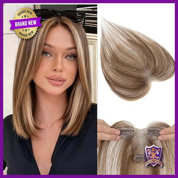 Human Hair Topper with Side Bangs, T-Part Lace Base, 11 Inch Length main image 7